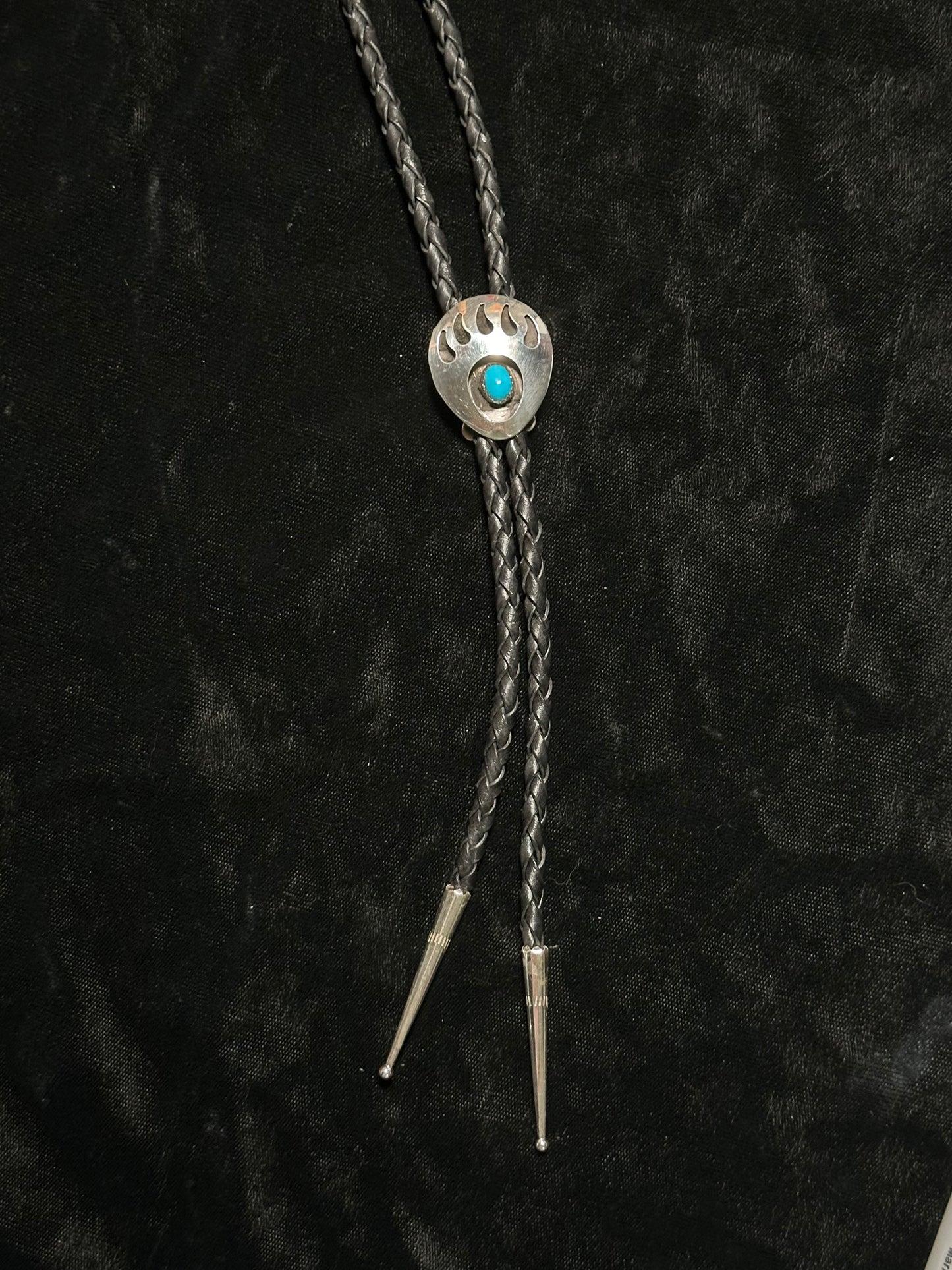 Bear Claw Bolo Tie by V. Long, Navajo