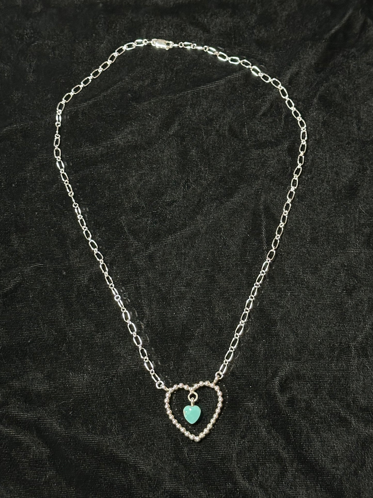 Turquoise and Sterling Silver Heart Necklace by Franklin Johnson, Navajo