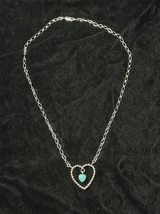Turquoise and Sterling Silver Heart Necklace by Franklin Johnson, Navajo