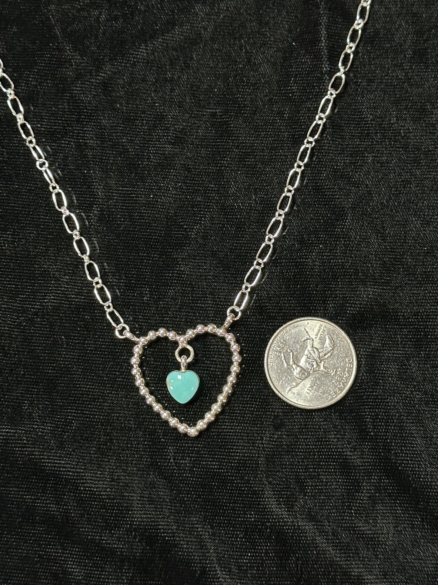 Turquoise and Sterling Silver Heart Necklace by Franklin Johnson, Navajo