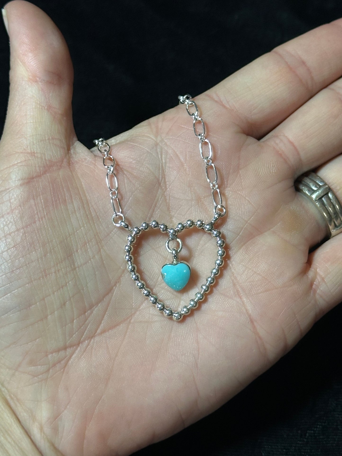 Turquoise and Sterling Silver Heart Necklace by Franklin Johnson, Navajo