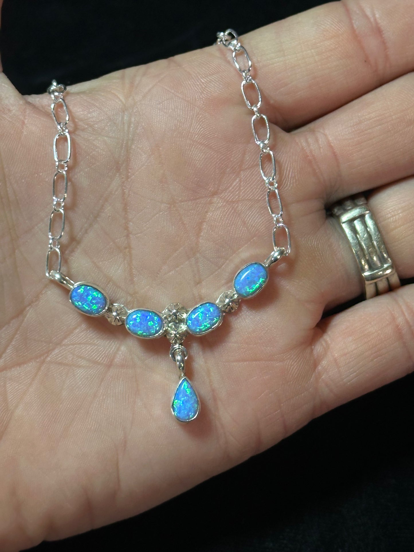 16" Blue Opal Necklace by Verley Betone, Navajo