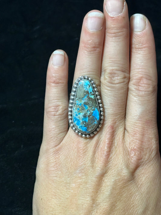 Adjustable Highgrade Kingman Turquoise Teardrop Ring