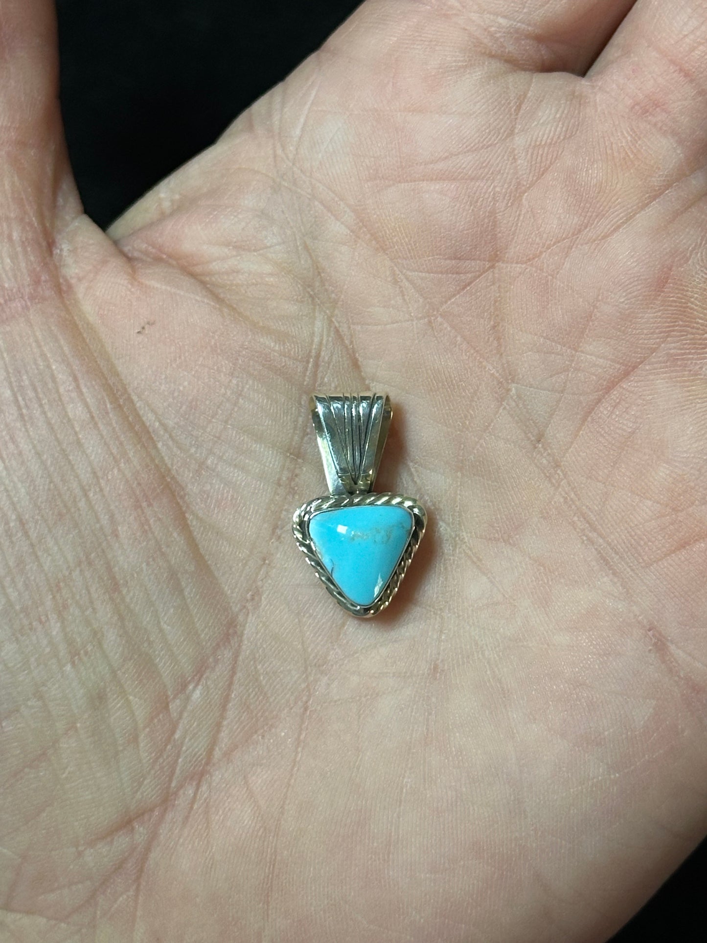 Small Turquoise Triangle Pendant with a 4mm Bale by Sadie Jim, Navajo
