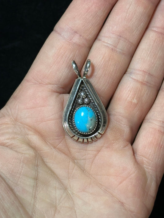 Kingman Turquoise Teardrop Pendant by Annette Martinez, Navajo