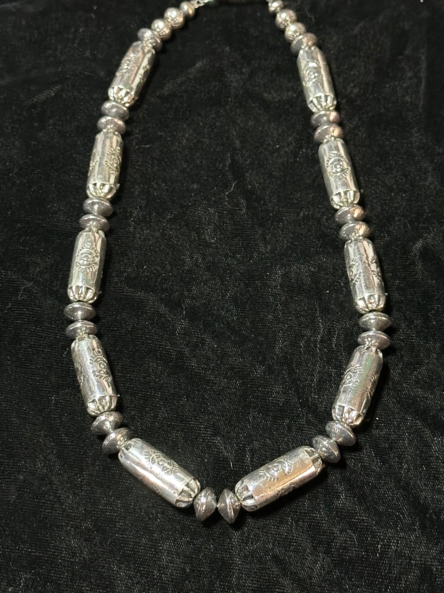 Hand Stamped Barrel Beads with Navajo Style Saucers