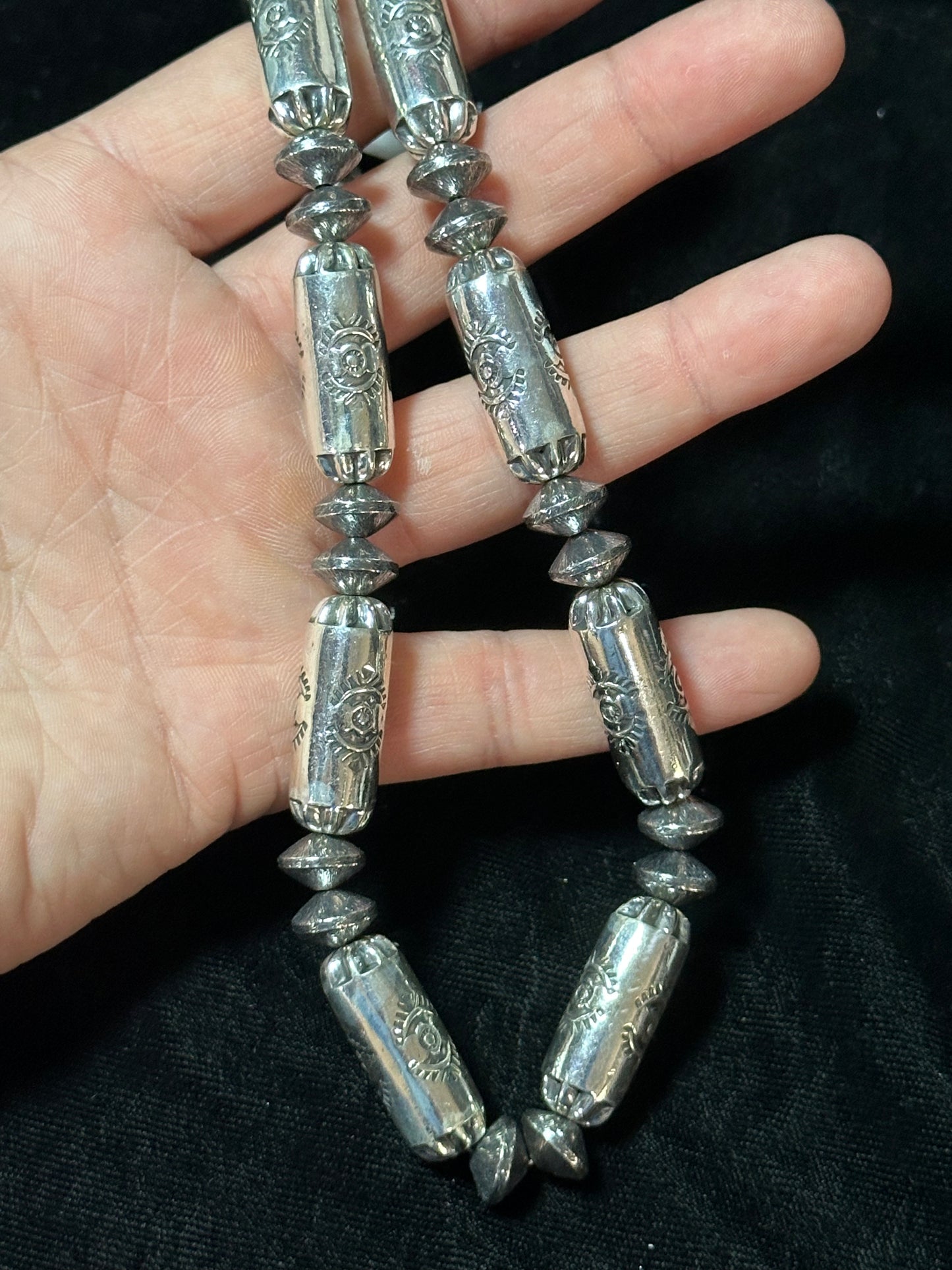 Hand Stamped Barrel Beads with Navajo Style Saucers