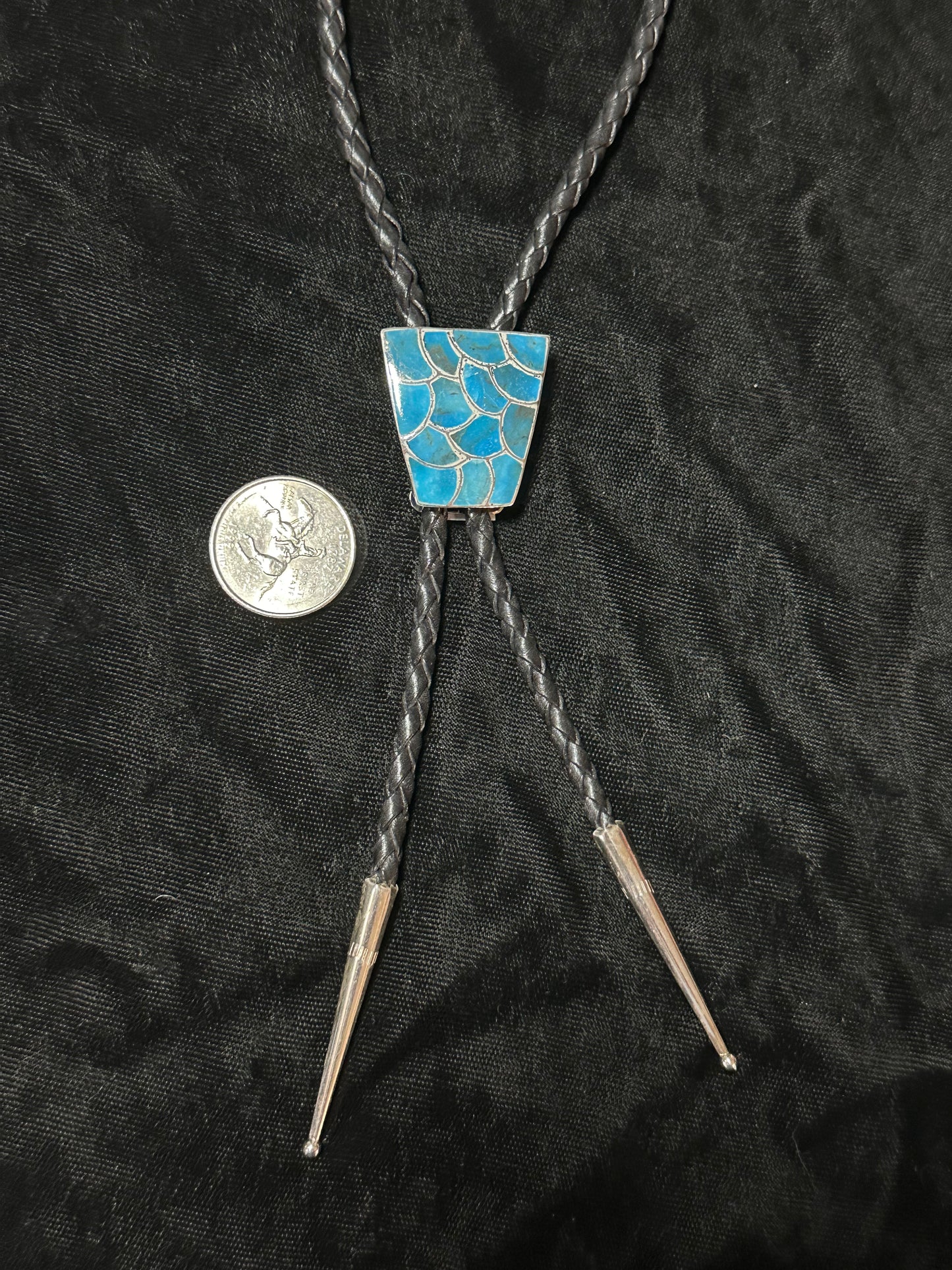 Turquoise Fish Scale Inlay Bolo Tie by Lynelle Johnson, Navajo