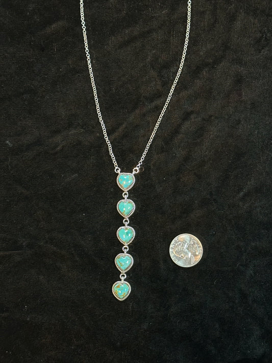 18”+2” ext and 3” Drop Turquoise Heart Necklace by Hada Collection