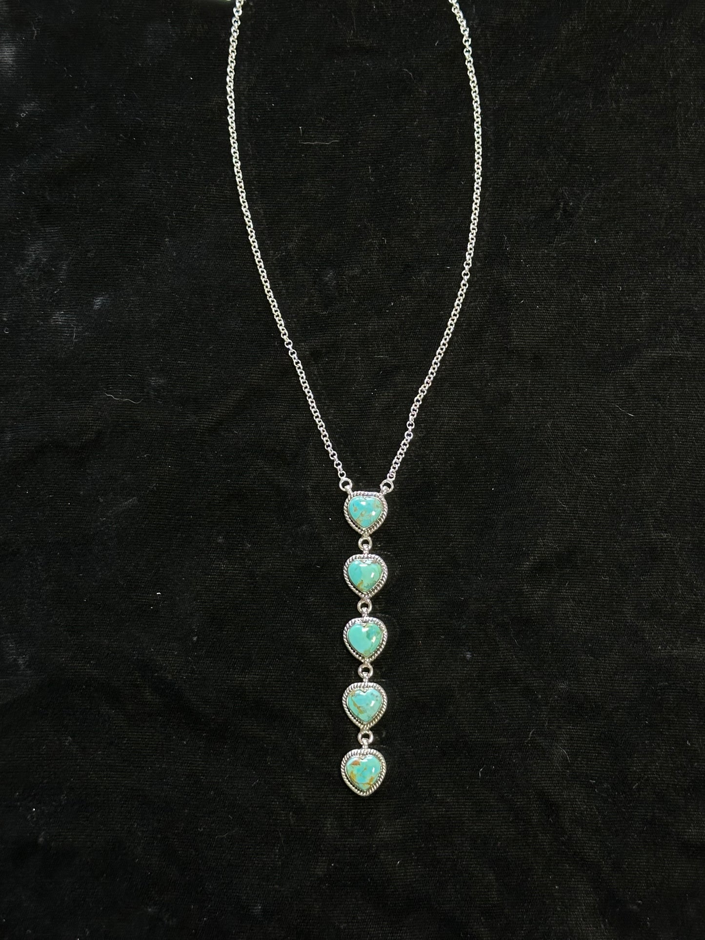 18”+2” ext and 3” Drop Turquoise Heart Necklace by Hada Collection