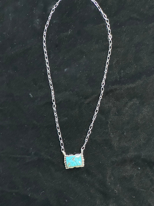19”Kingman Turquoise Square Necklace by Phyllis Smith, Navajo