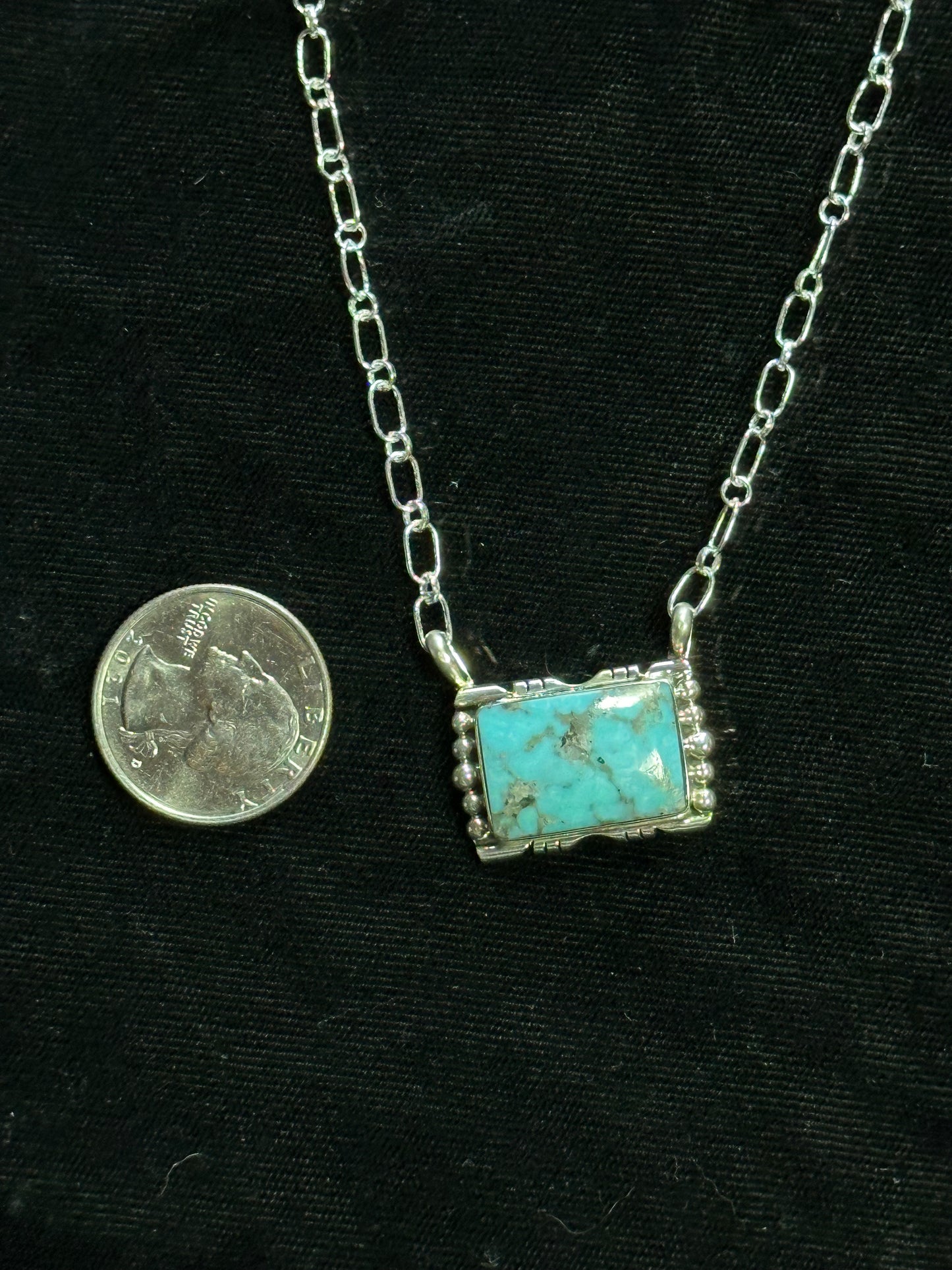 19”Kingman Turquoise Square Necklace by Phyllis Smith, Navajo