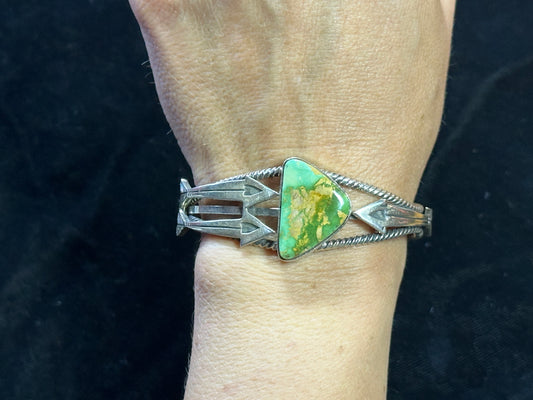 Royston Turquoise Silver Arrow Cuff by Richards, Navajo
