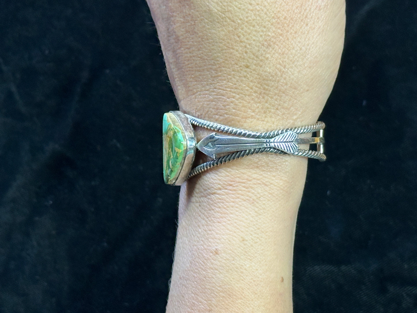 Royston Turquoise Silver Arrow Cuff by Richards, Navajo