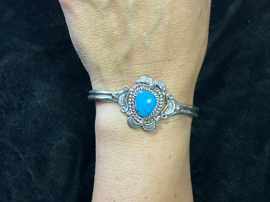 6"-7" Sterling Silver Cuff with Turquoise Stone by Jimmy Garcia, Navajo