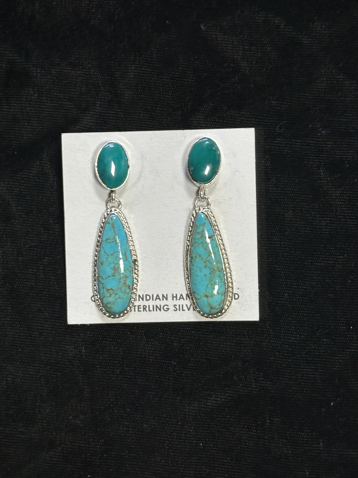 Turquoise Post Dangle Earrings by Marcella James, Navajo