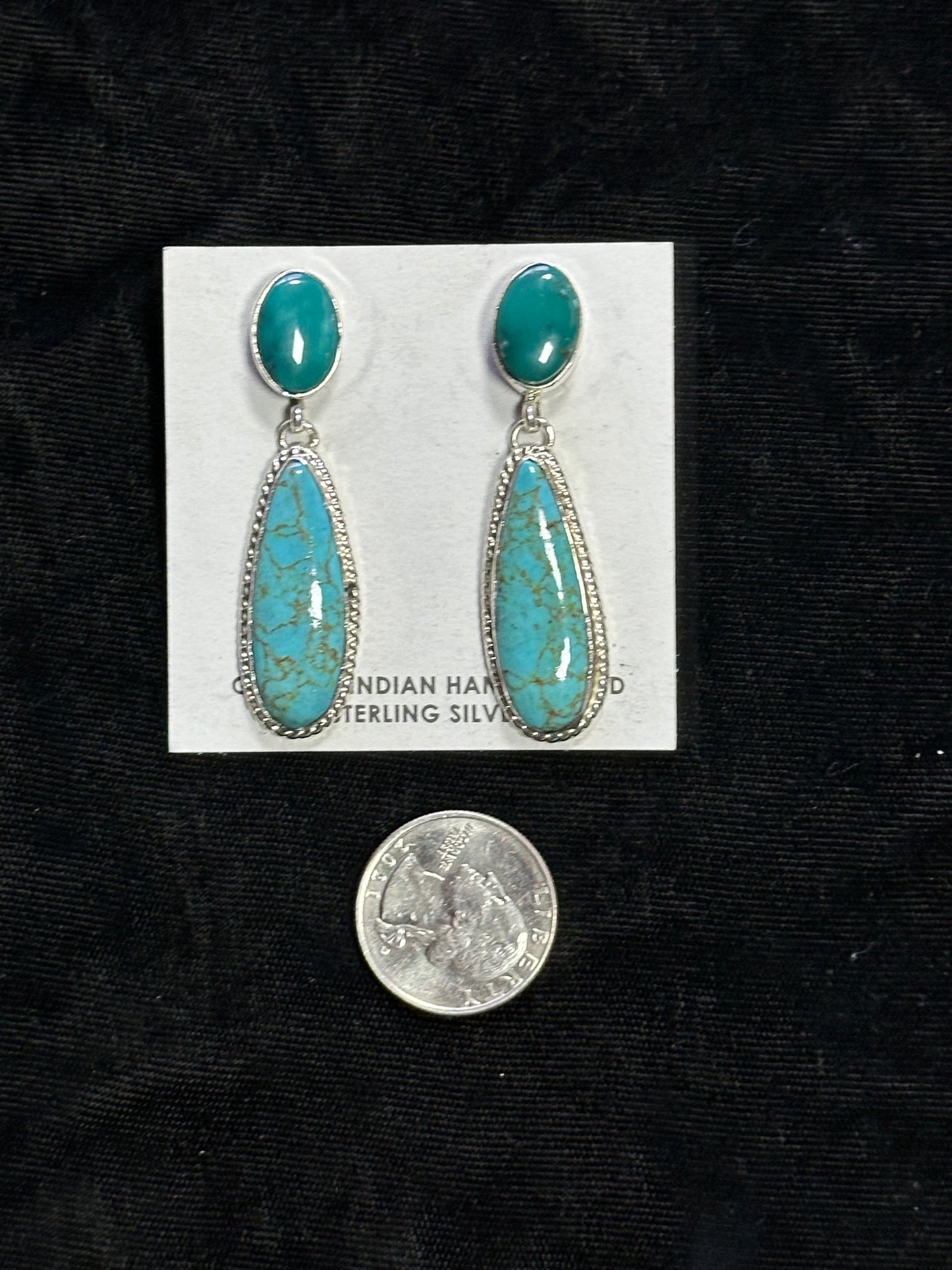 Turquoise Post Dangle Earrings by Marcella James, Navajo