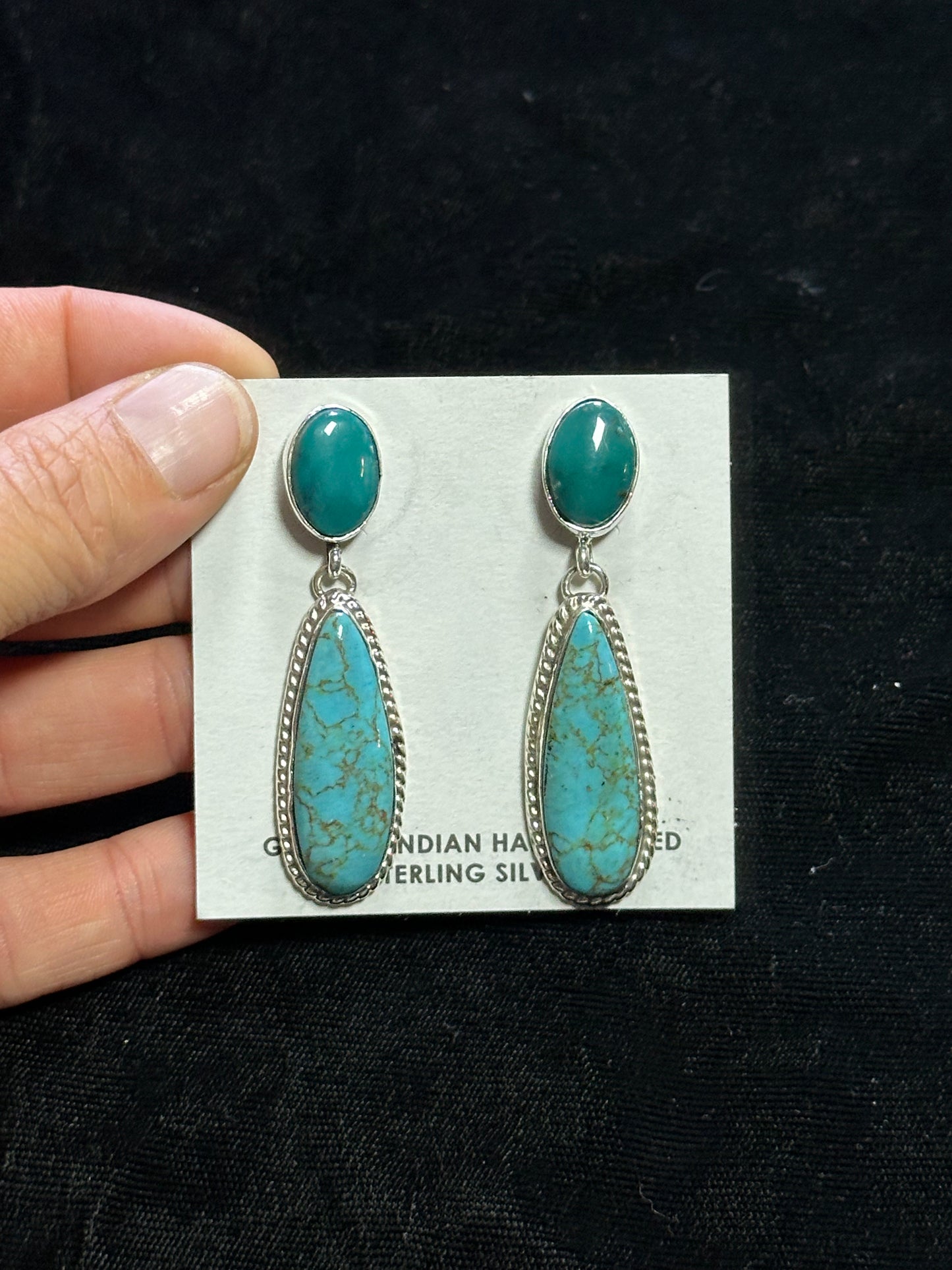Turquoise Post Dangle Earrings by Marcella James, Navajo