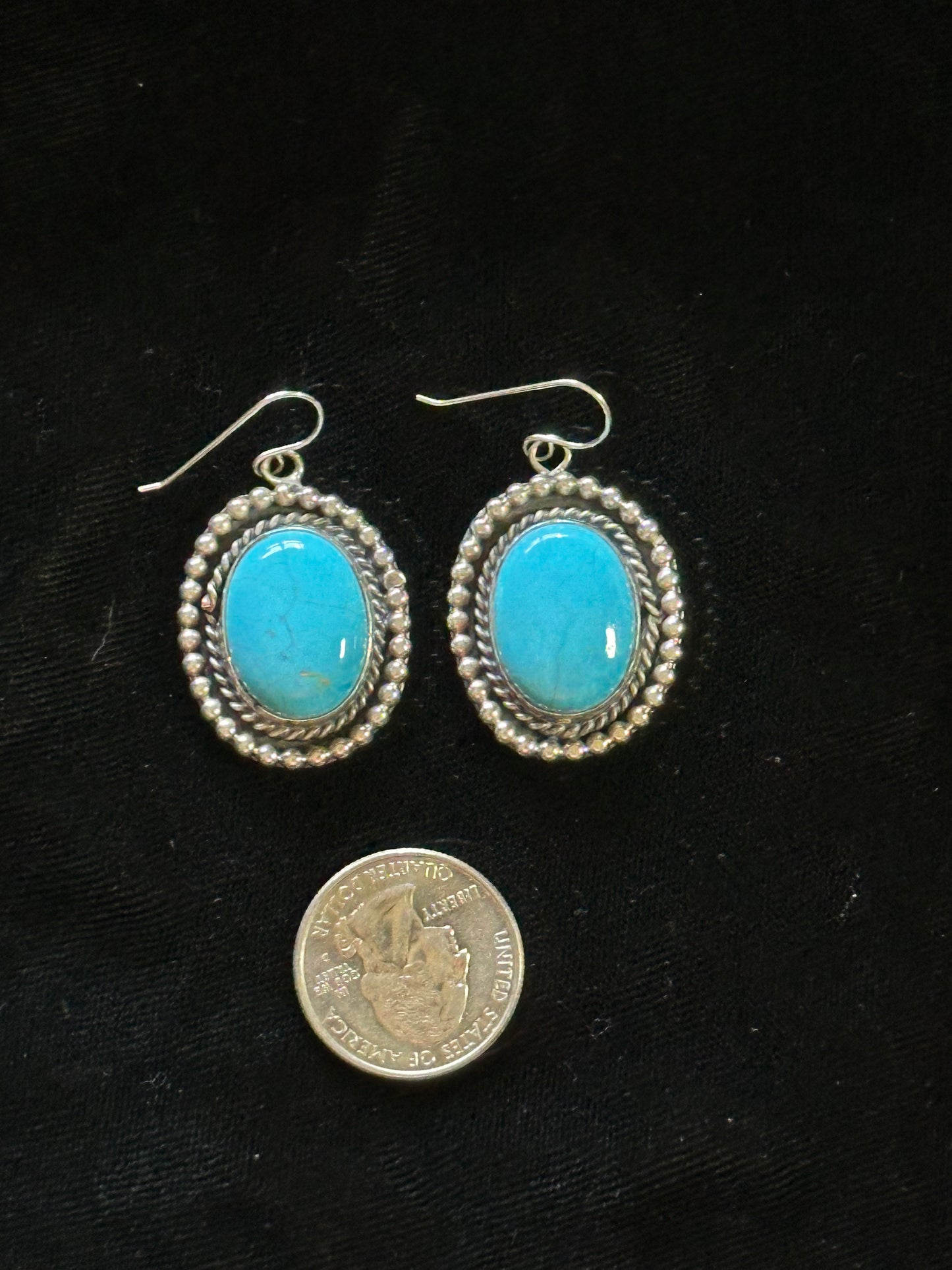 Kingman Turquoise Dangle Earrings by Gilbert Nez, Navajo
