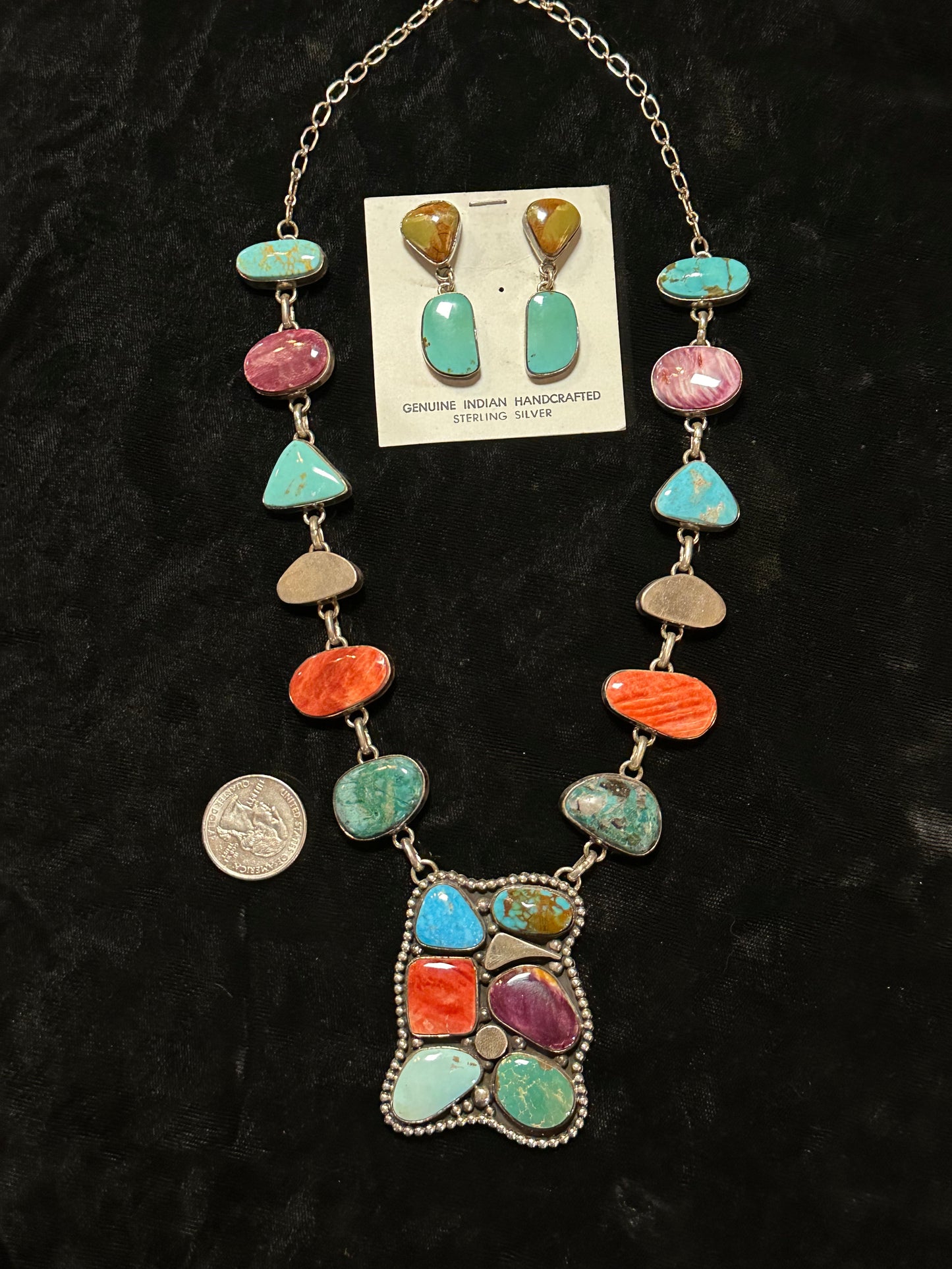 20" Necklace Multi Stone Necklace with Earring Set by Elaine Richards, Navajo
