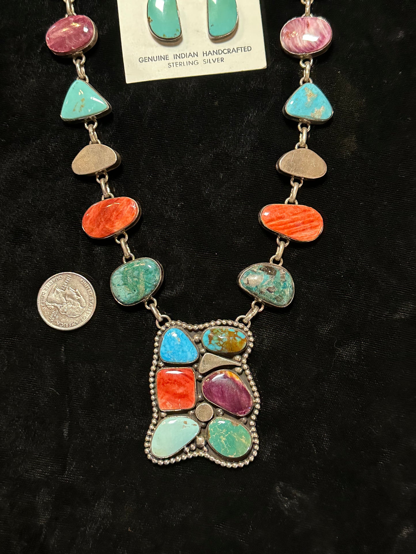 20" Necklace Multi Stone Necklace with Earring Set by Elaine Richards, Navajo