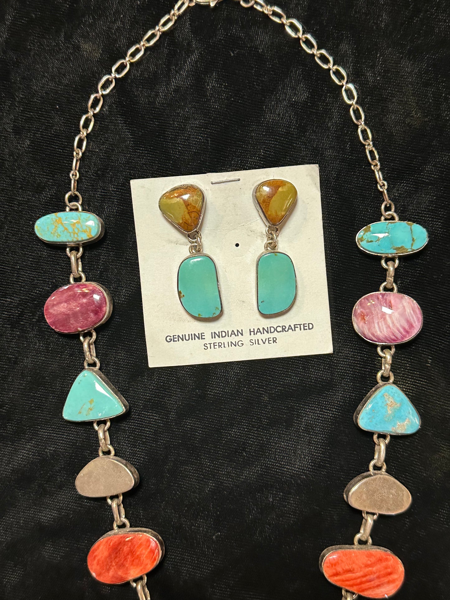 20" Necklace Multi Stone Necklace with Earring Set by Elaine Richards, Navajo