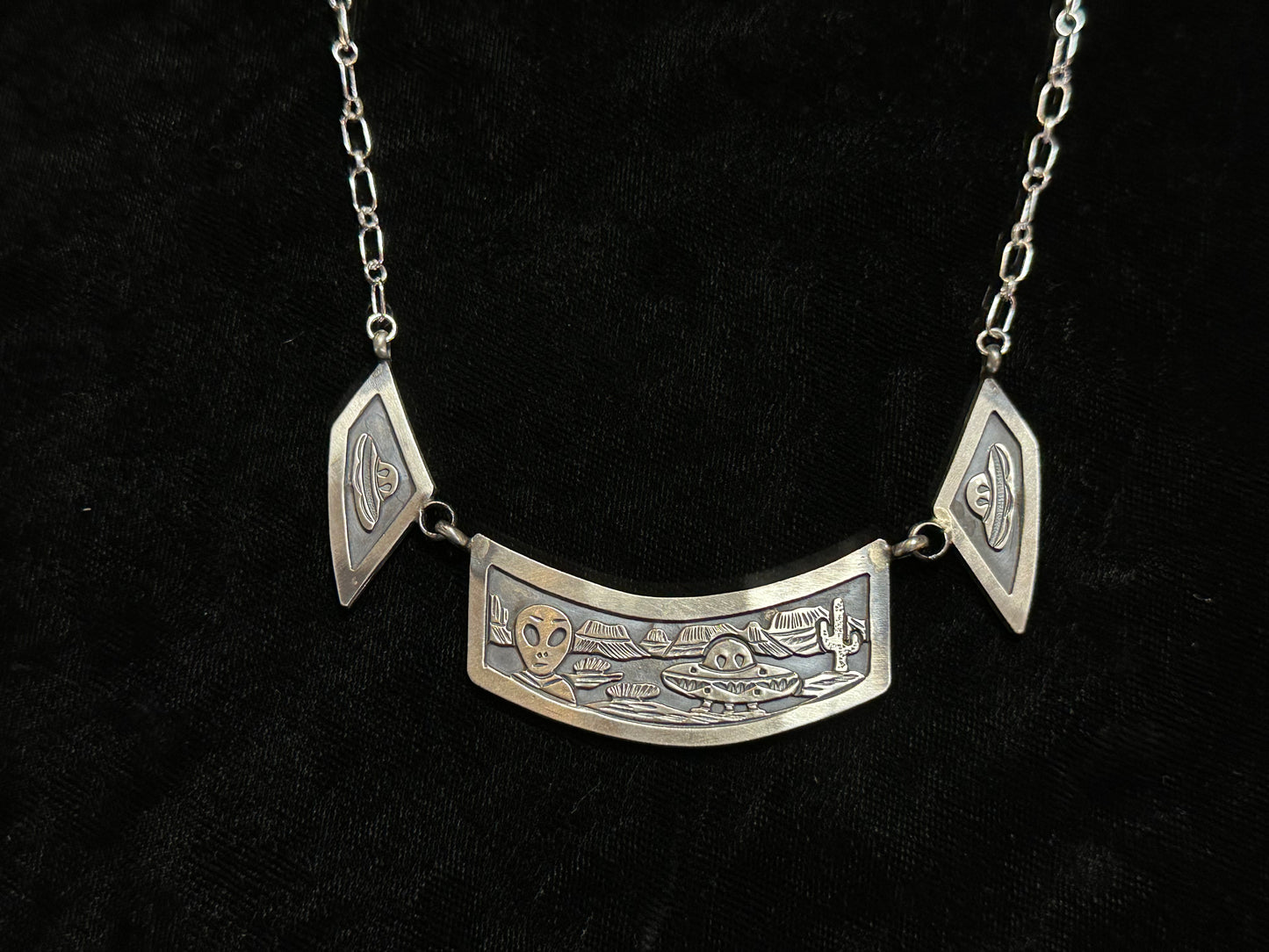 Sterling Silver Alien Bar Necklace by Jeremy Delgarito, Navajo