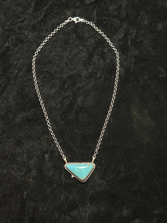 Triangle Kingman Turquoise 16" Necklace by Augustine Largo, Navajo