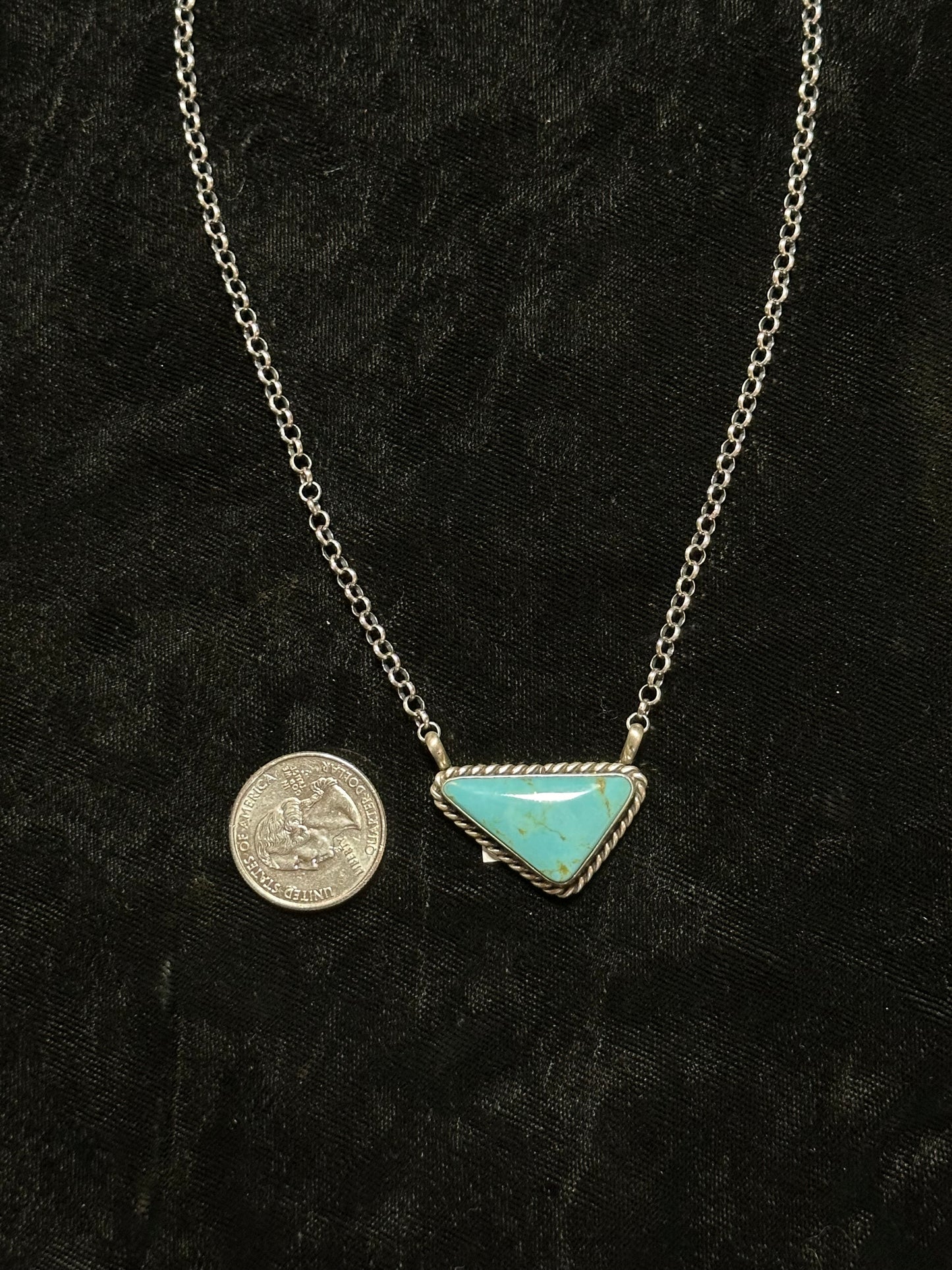 Triangle Kingman Turquoise 16" Necklace by Augustine Largo, Navajo