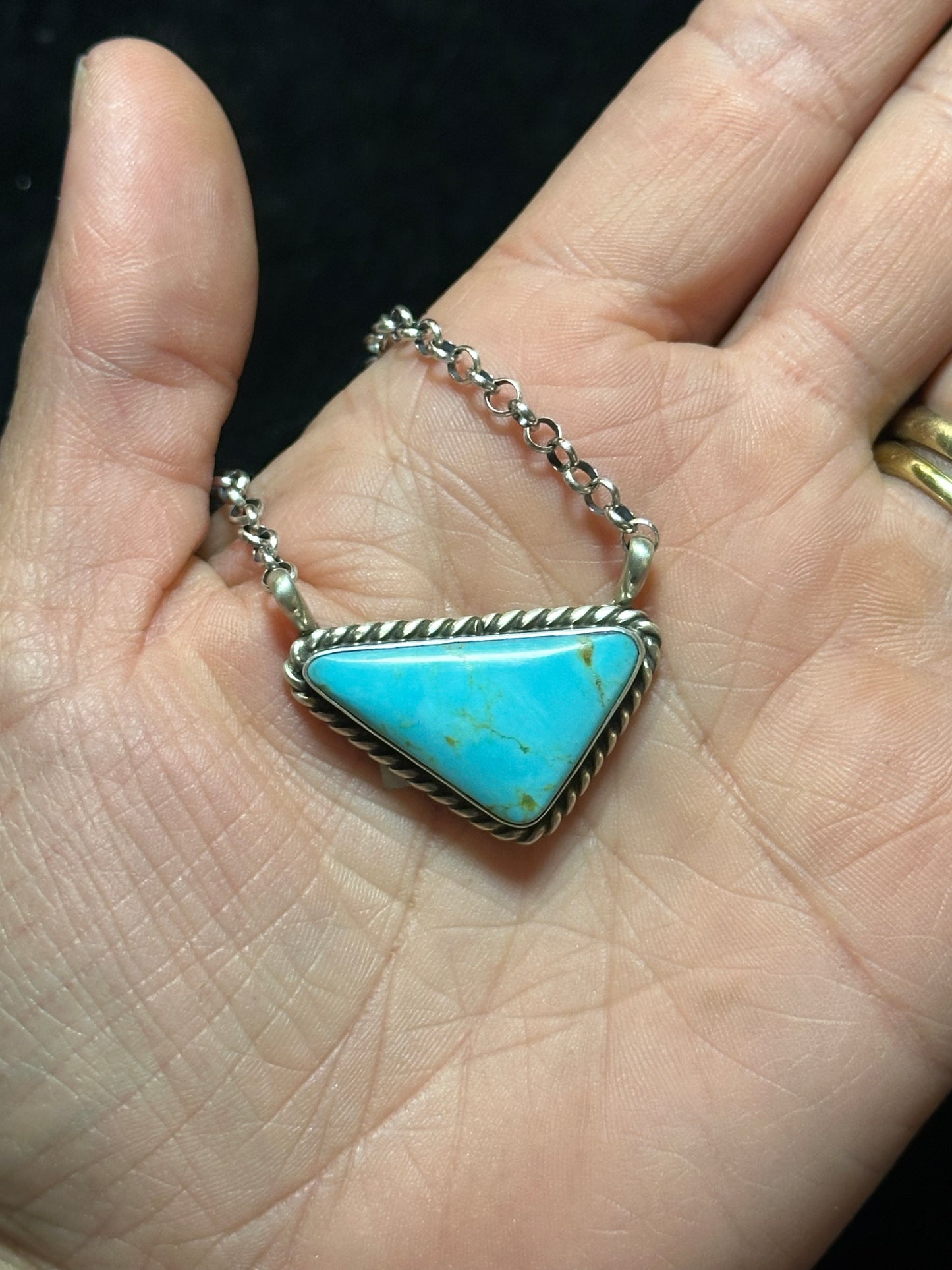 Triangle Kingman Turquoise 16" Necklace by Augustine Largo, Navajo