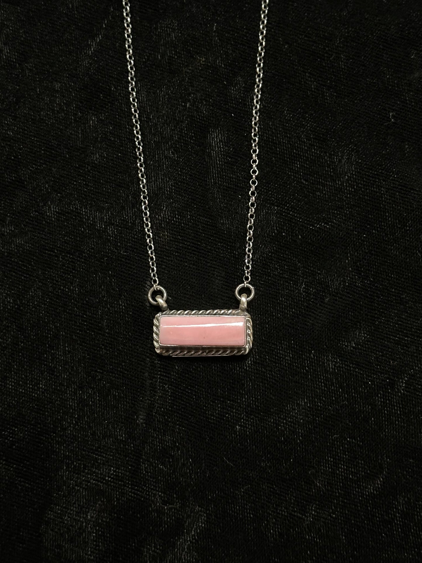 18" Pink Conch Shell Bar Necklace by Augustine Largo, Navajo