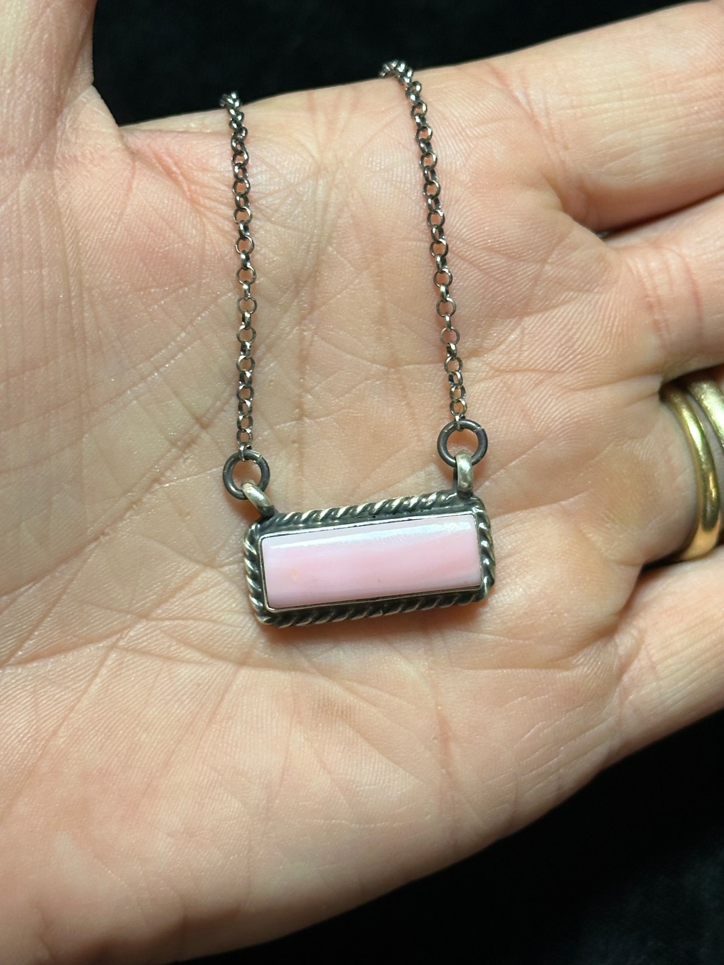 18" Pink Conch Shell Bar Necklace by Augustine Largo, Navajo