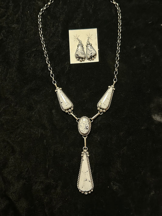 20" White Buffalo Lariat with Earring Set by Augustine Largo, Navajo