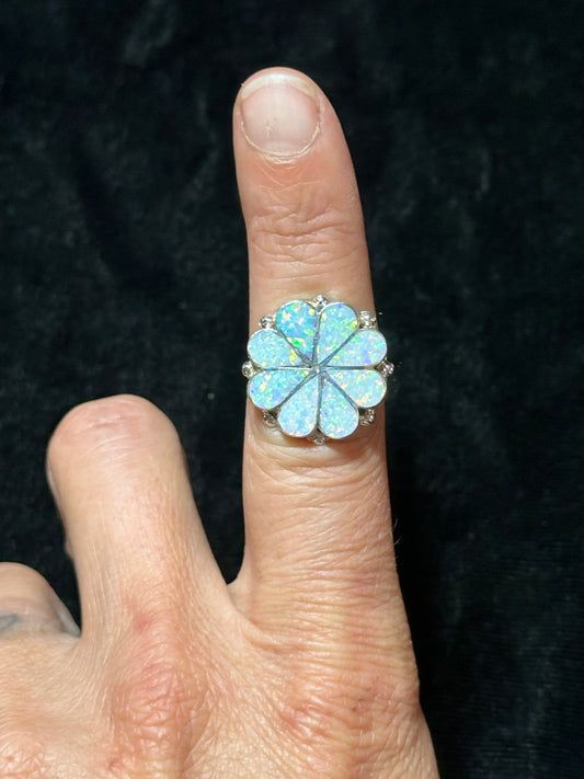 7.0 White Opal Ring by Diana Shebola, Zuni