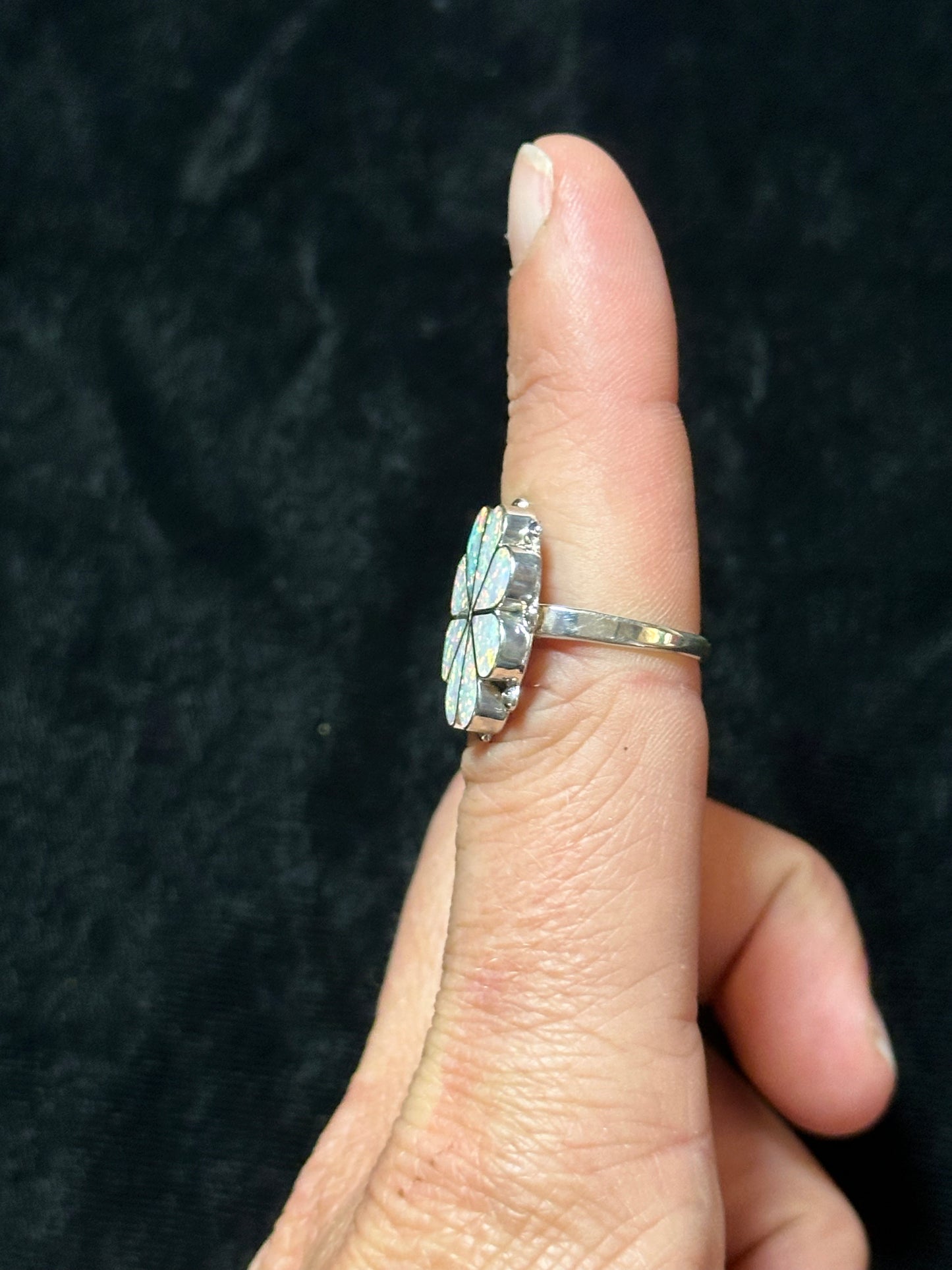 7.0 White Opal Ring by Diana Shebola, Zuni