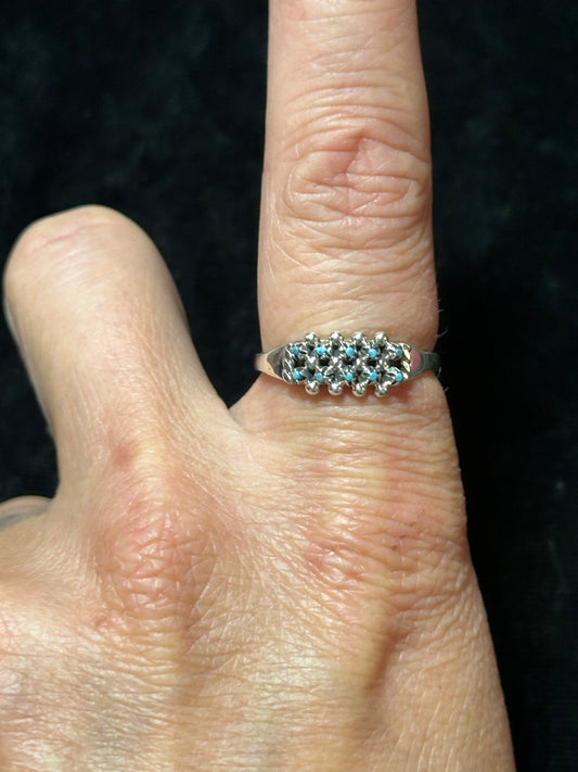 Dainty Turquoise and Silver Bead Ring by Justin Amesoli, Zuni