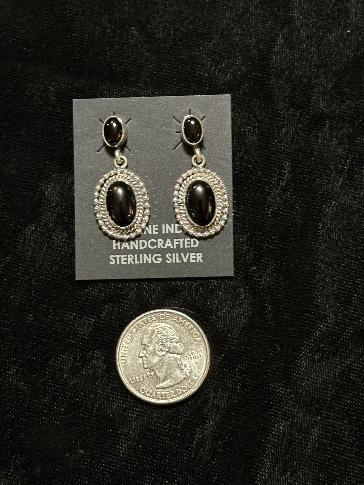 Black Onyx Post Dangle Earrings by Verley Betone, Navajo
