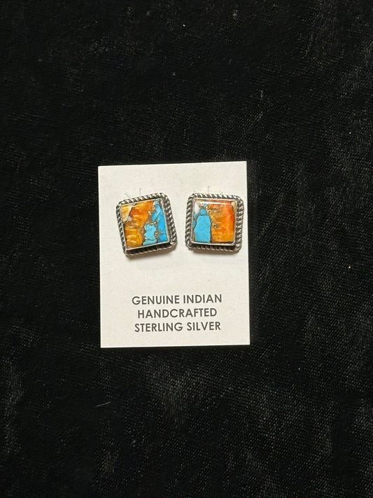 Spiny Turquoise Square Earrings by Judith Dixon, Navajo