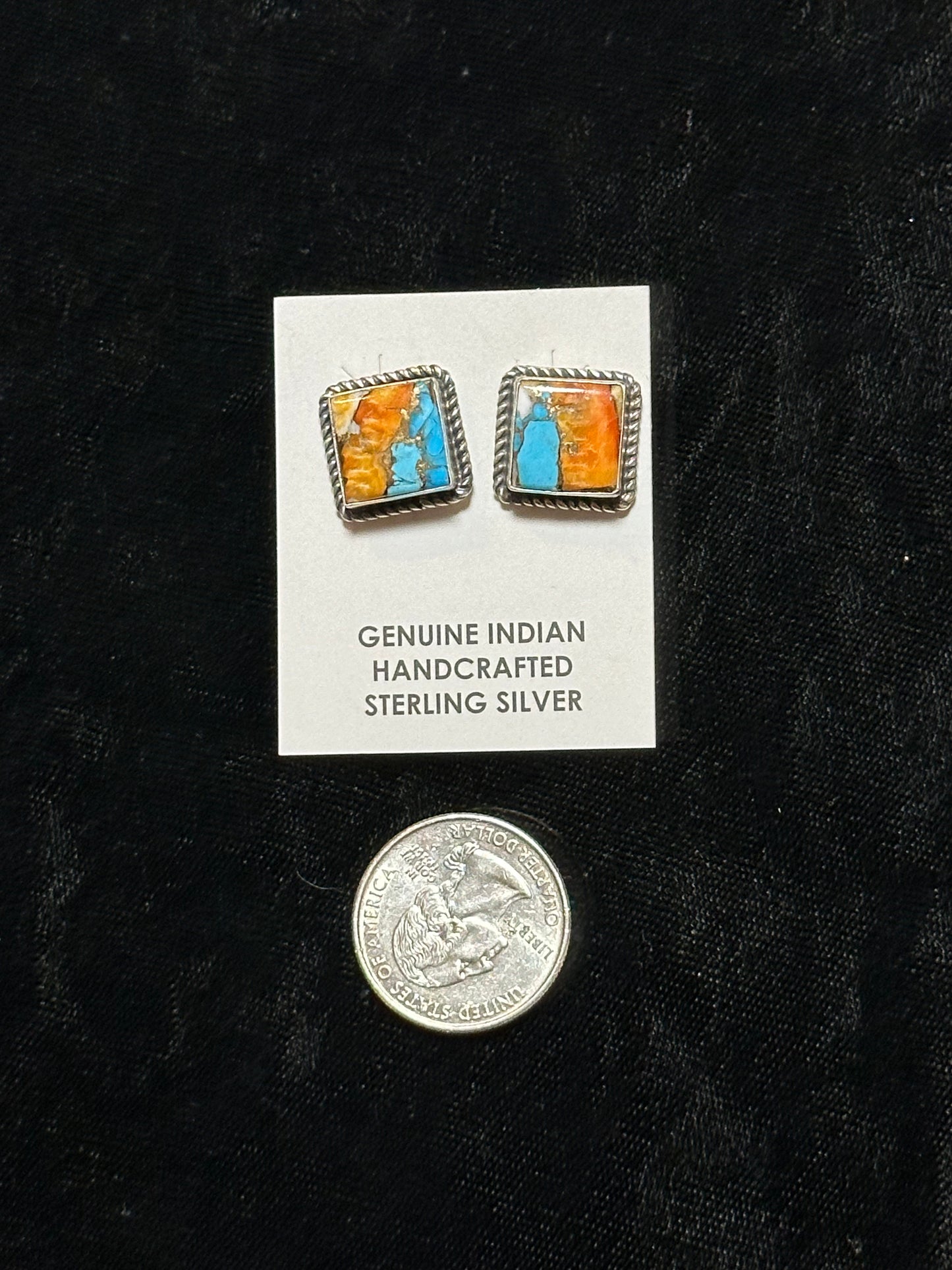 Spiny Turquoise Square Earrings by Judith Dixon, Navajo