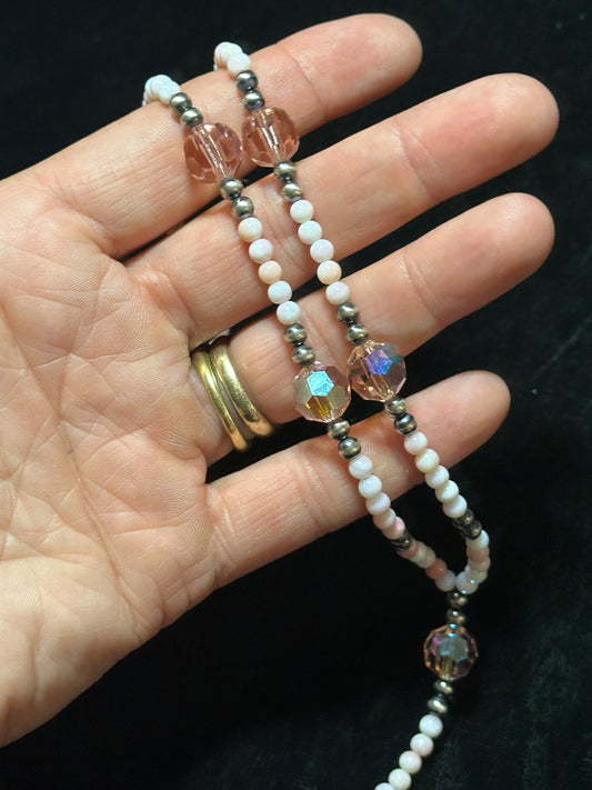 18"+5" Pink Conch Shell and Pink Swarovski Crystal Lariat Necklace