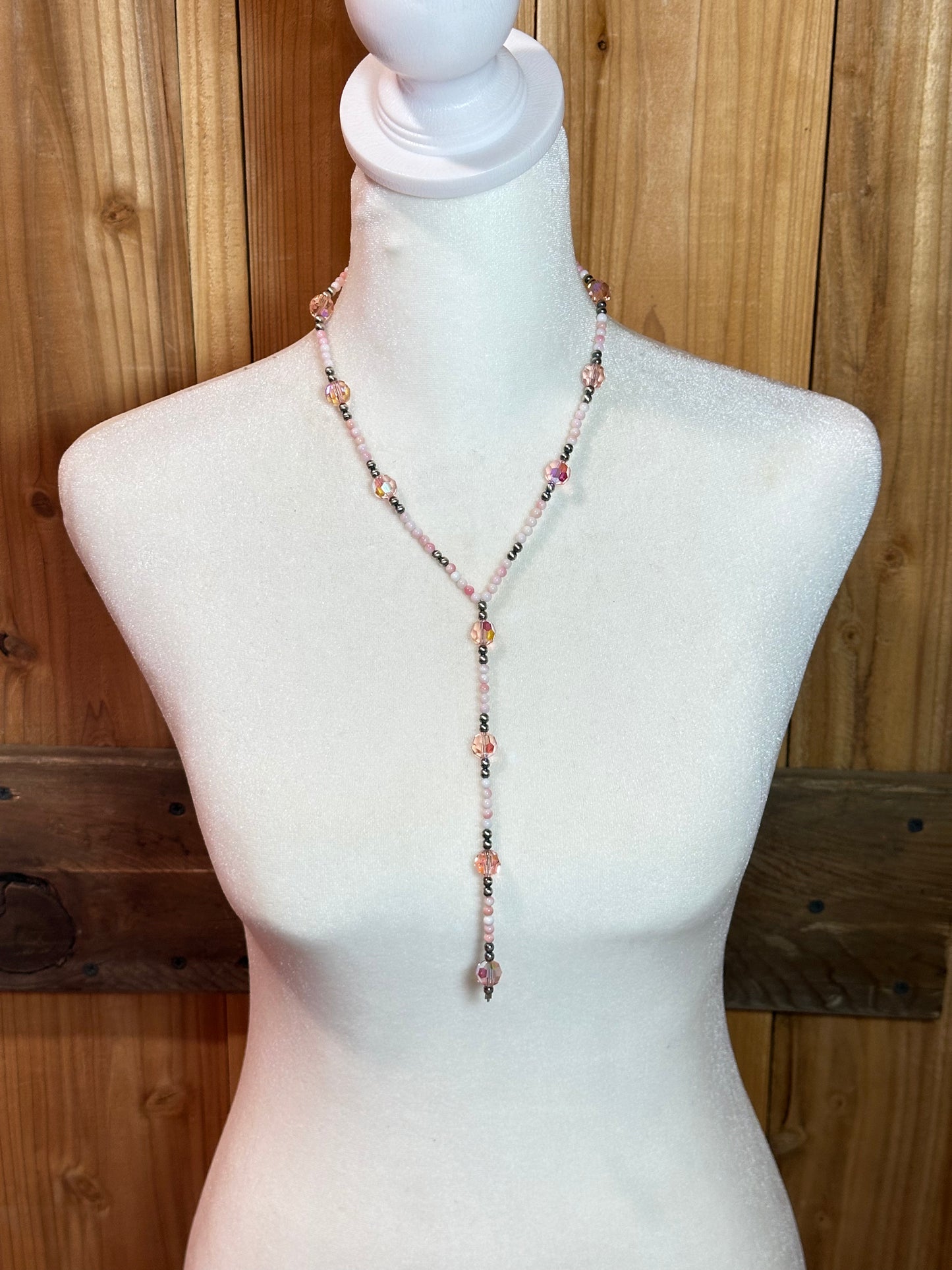 18"+5" Pink Conch Shell and Pink Swarovski Crystal Lariat Necklace