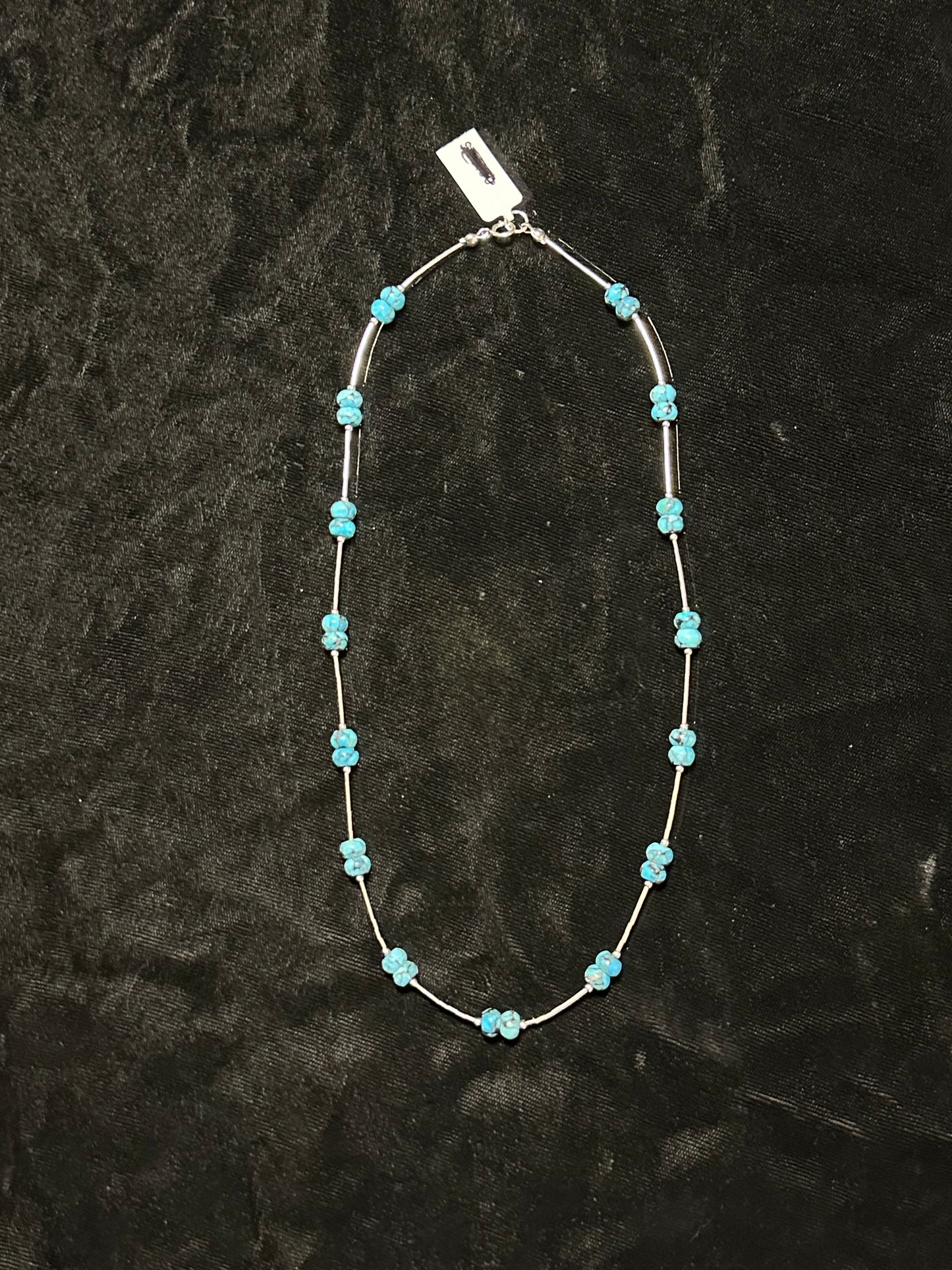 18" Liquid Silver and Turquoise Bead Necklace