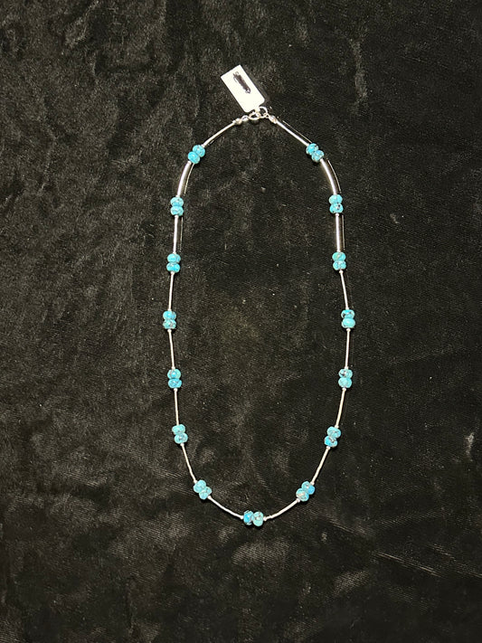 18" Liquid Silver and Turquoise Bead Necklace