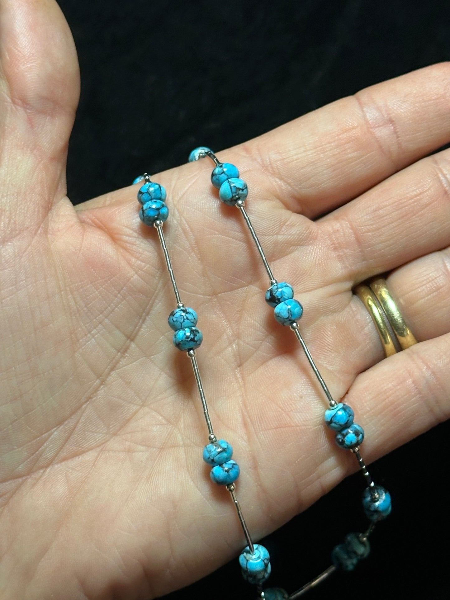18" Liquid Silver and Turquoise Bead Necklace
