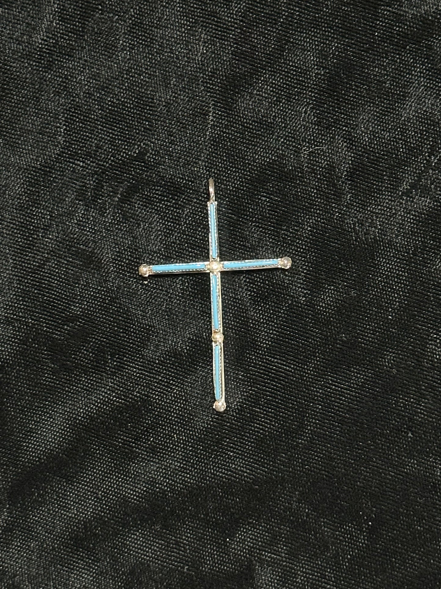 Turquoise Needlepoint Cross Pendant by Ashley Laate, Zuni