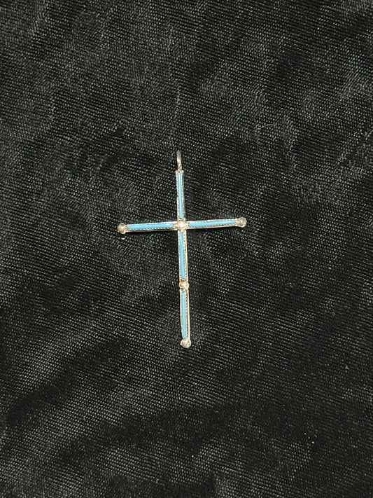 Turquoise Needlepoint Cross Pendant by Ashley Laate, Zuni