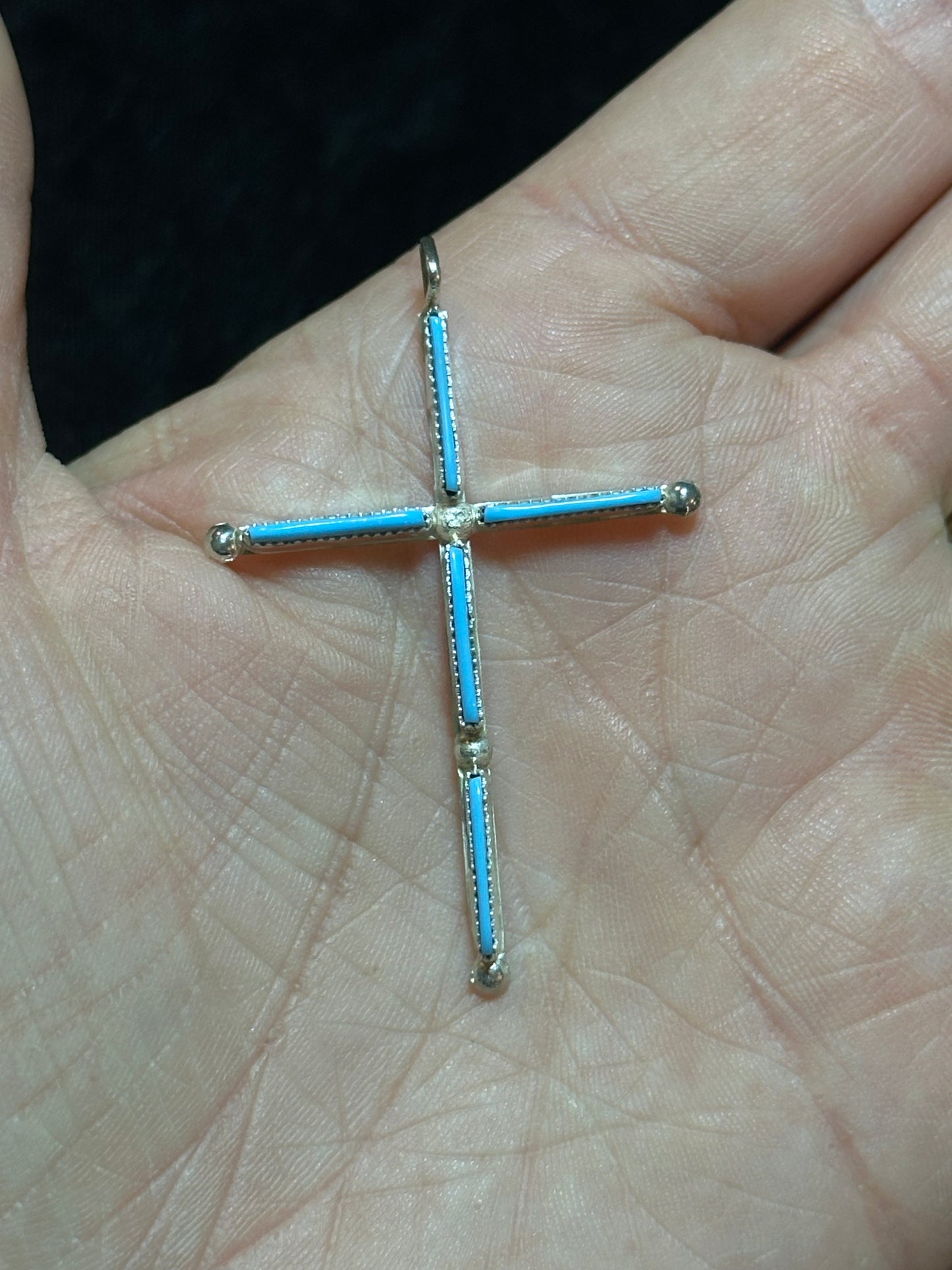 Turquoise Needlepoint Cross Pendant by Ashley Laate, Zuni