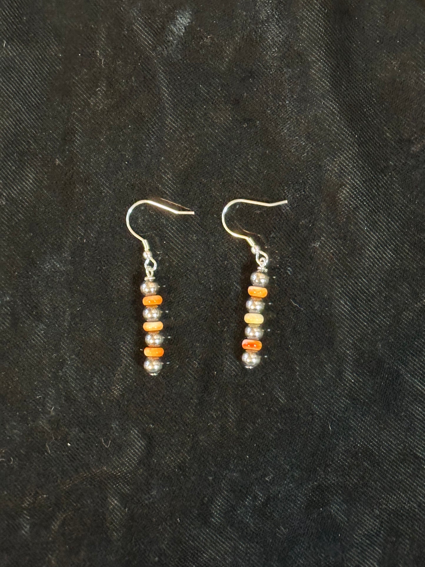 5mm Navajo Pearls and Spiny Oyster Shell Dangle Earrings