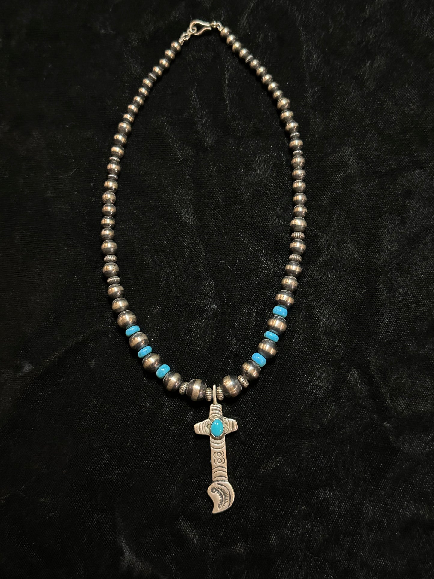 Graduated Navajo Style Pearls and Sleeping Beauty Turquoise with Pendant