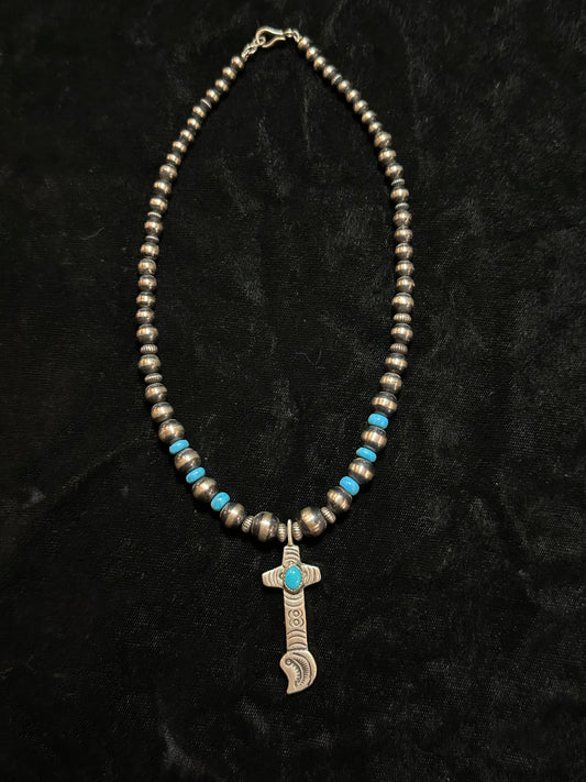 Graduated Navajo Style Pearls and Sleeping Beauty Turquoise with Pendant
